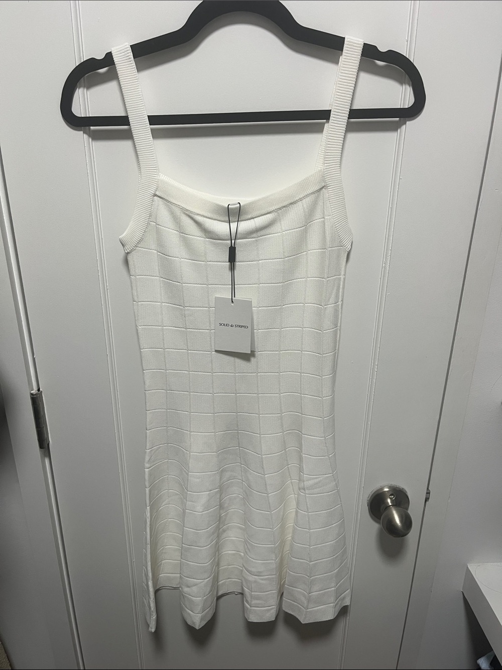 SOLID & STRIPED White Knit Square-Neck Mini Dress